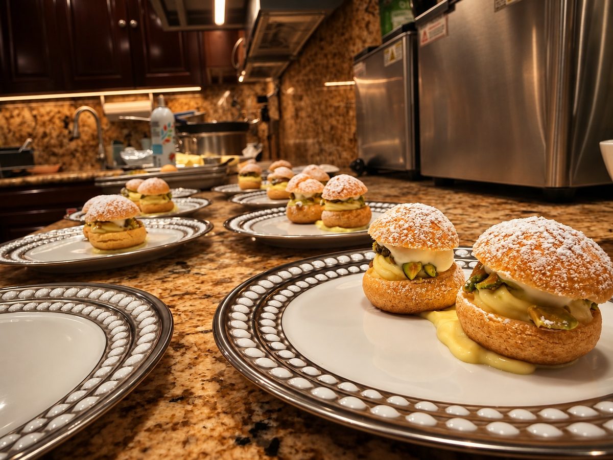 Tray of fresh-baked buns with a glossy finish